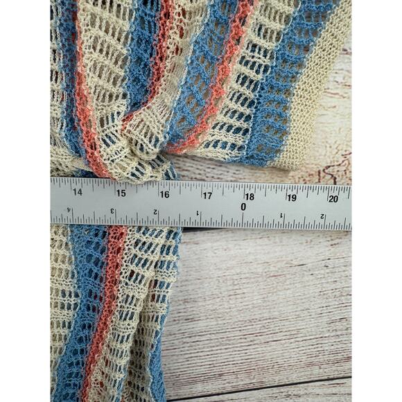 POL Open Knit Cover Up Cardigan Sweater Womens Small Cream Blue Pink - Picture 10 of 11